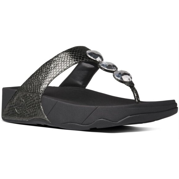 FITFLOP Petra Thong Toe Post Flip Flop Sandals in Metallic Pewter Snake Print - Picture 1 of 12